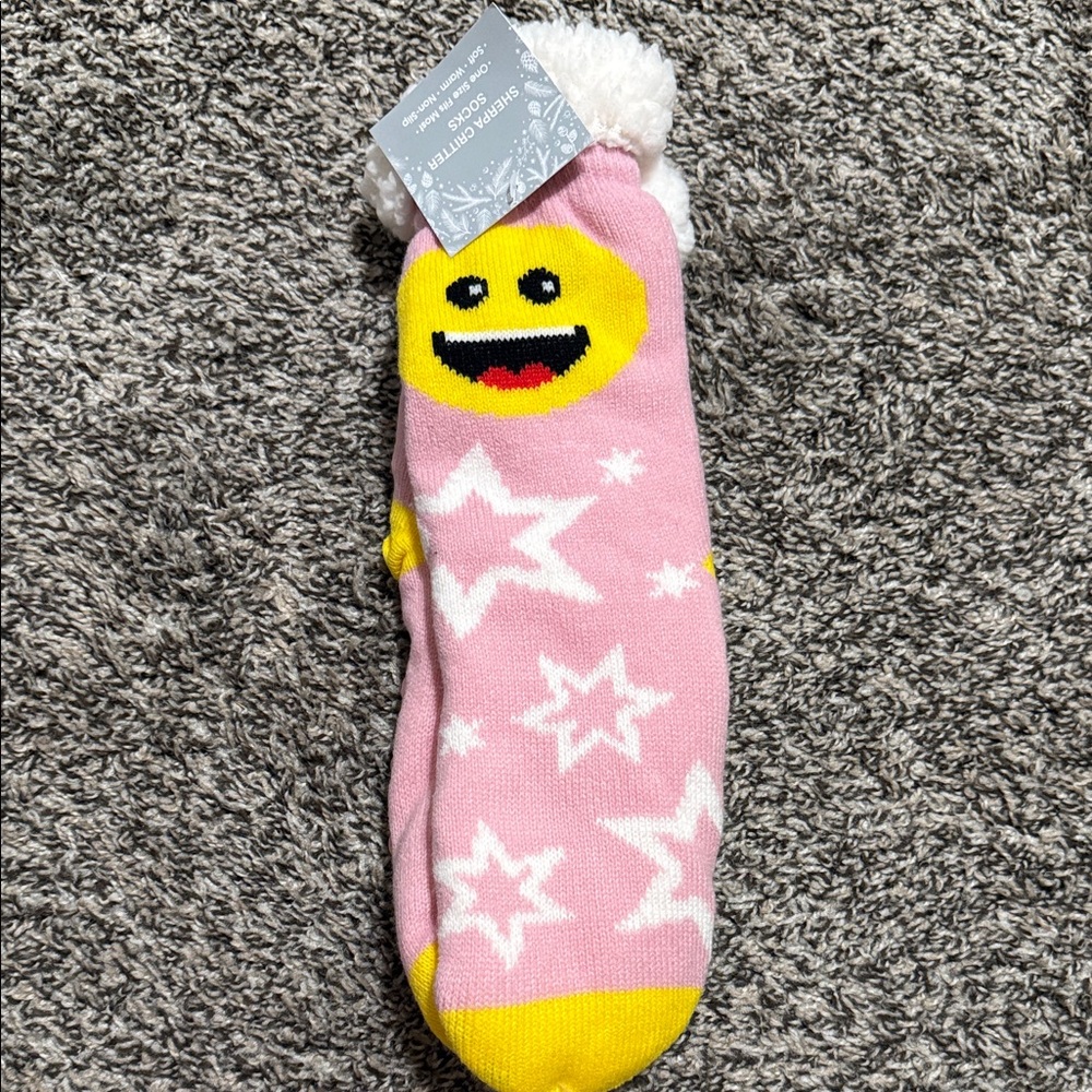 Kids Pink Star & Emoji Cozy Socks